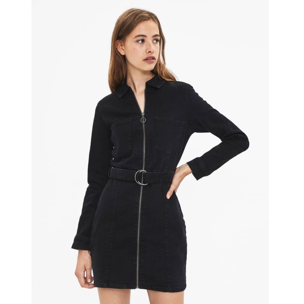 Twee Vintage Inspired Boho Bershka Denim Fitted Festival Belted Dress